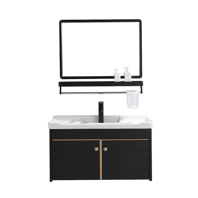 Modern Vanity Set Wall-mounted Ceramic Sink Black Faucet Vanity with Mirror Clearhalo 'Bathroom Remodel & Bathroom Fixtures' 'Bathroom Vanities' 'bathroom_vanities' 'Home Improvement' 'home_improvement' 'home_improvement_bathroom_vanities' 1200x1200_277c8f60-4ecd-4859-b9e7-63746f2e0710