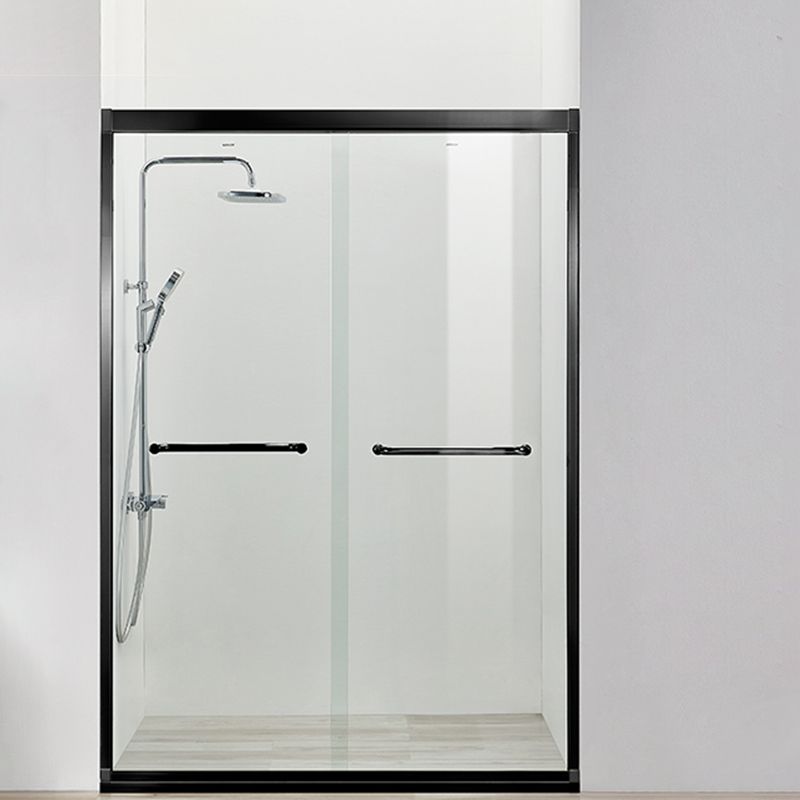 Black Double Sliding Shower Bath Door Semi-Frameless Tempered Shower Doors Clearhalo 'Bathroom Remodel & Bathroom Fixtures' 'Home Improvement' 'home_improvement' 'home_improvement_shower_tub_doors' 'Shower and Tub Doors' 'shower_tub_doors' 'Showers & Bathtubs' 1200x1200_278b56ad-d6b9-46a8-a591-03a4fa7a8316