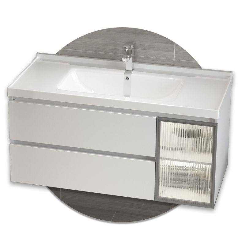 White Vanity Single Sink Rectangular 2 Drawers Wall-Mounted Bath Vanity with Mirror Clearhalo 'Bathroom Remodel & Bathroom Fixtures' 'Bathroom Vanities' 'bathroom_vanities' 'Home Improvement' 'home_improvement' 'home_improvement_bathroom_vanities' 1200x1200_2790fbe7-befc-4a04-8afa-b7063fc83009