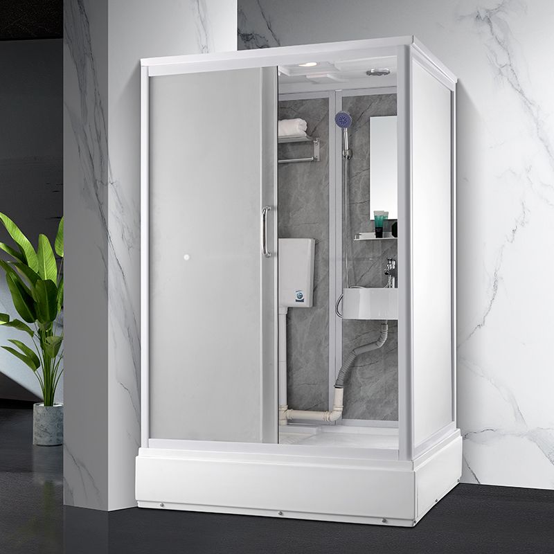 Single Sliding Frosted Shower Kit Rectangle White Shower Stall Clearhalo 'Bathroom Remodel & Bathroom Fixtures' 'Home Improvement' 'home_improvement' 'home_improvement_shower_stalls_enclosures' 'Shower Stalls & Enclosures' 'shower_stalls_enclosures' 'Showers & Bathtubs' 1200x1200_27c88520-67e7-40f2-8359-329afa89830d