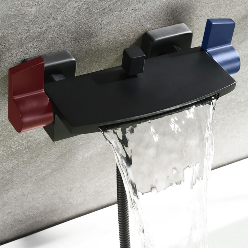Modern Wall Mounted Metal Tub Filler Double Handles Waterfall Tub Faucet Trim Clearhalo 'Bathroom Remodel & Bathroom Fixtures' 'Bathtub Faucets' 'bathtub_faucets' 'Home Improvement' 'home_improvement' 'home_improvement_bathtub_faucets' 1200x1200_27db0885-963b-4d9f-a907-2acff41862e8