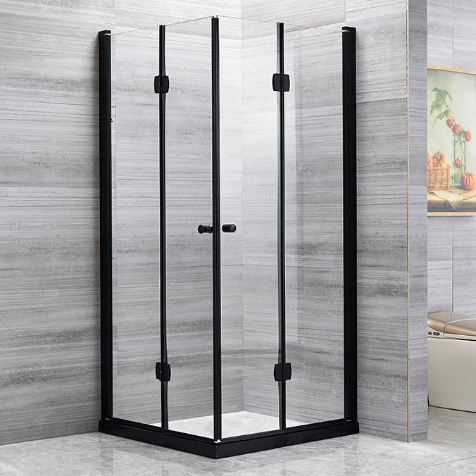 Square Black Frame Folding Shower Enclosure with Double Door Handles Clearhalo 'Bathroom Remodel & Bathroom Fixtures' 'Home Improvement' 'home_improvement' 'home_improvement_shower_stalls_enclosures' 'Shower Stalls & Enclosures' 'shower_stalls_enclosures' 'Showers & Bathtubs' 1200x1200_27eb1b2e-e9f6-4319-b065-602ec8301bcc
