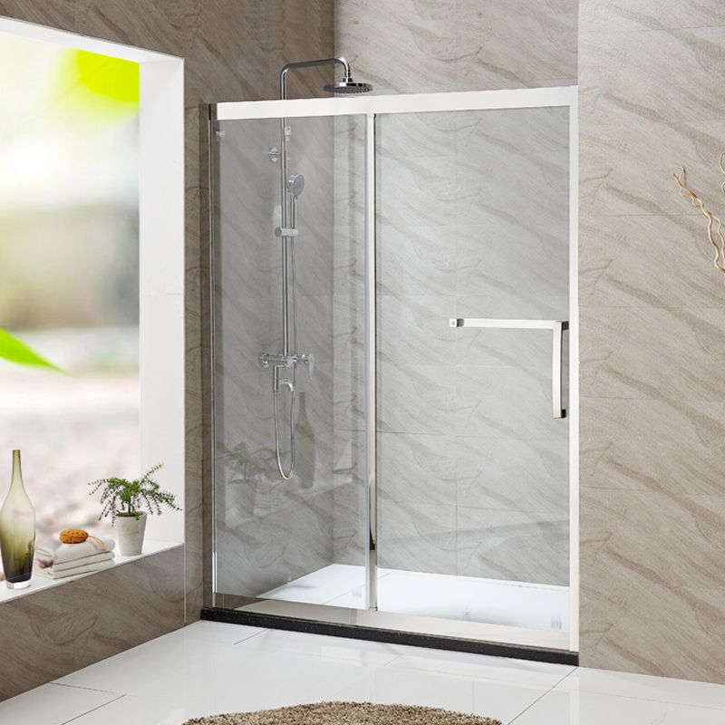 Silver Semi Frameless Single Move Tempered Glass Shower Door Clearhalo 'Bathroom Remodel & Bathroom Fixtures' 'Home Improvement' 'home_improvement' 'home_improvement_shower_tub_doors' 'Shower and Tub Doors' 'shower_tub_doors' 'Showers & Bathtubs' 1200x1200_27f21dac-ad16-48dd-b638-7500c386c622