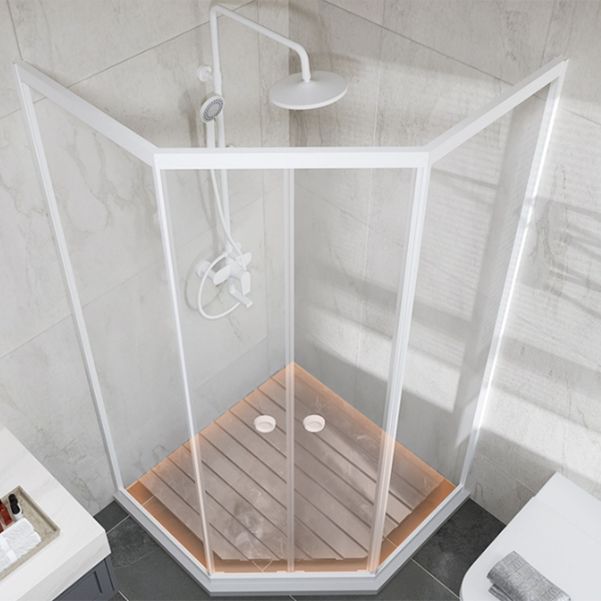 Neo-Angle Clear Tempered Shower Enclosure Framed Double Sliding Shower Kit Clearhalo 'Bathroom Remodel & Bathroom Fixtures' 'Home Improvement' 'home_improvement' 'home_improvement_shower_stalls_enclosures' 'Shower Stalls & Enclosures' 'shower_stalls_enclosures' 'Showers & Bathtubs' 1200x1200_28214aad-378d-4165-a554-f6d3ae6c87a2