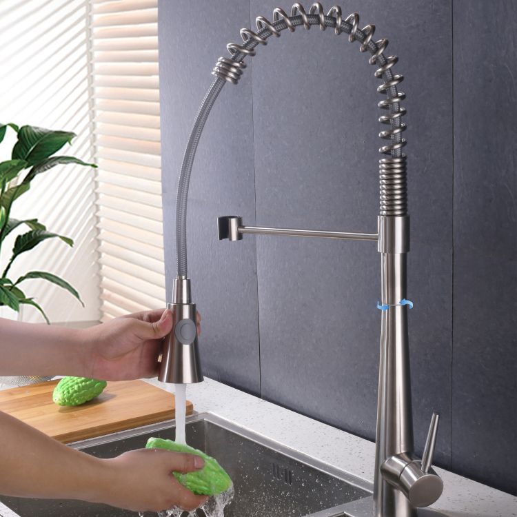 Contemporary Kitchen Faucet Pull down Sprayer Standard Bar Faucet in Silver Clearhalo 'Home Improvement' 'home_improvement' 'home_improvement_kitchen_faucets' 'Kitchen Faucets' 'Kitchen Remodel & Kitchen Fixtures' 'Kitchen Sinks & Faucet Components' 'kitchen_faucets' 1200x1200_2839cdb7-ca6e-42c4-a657-e088859d8466