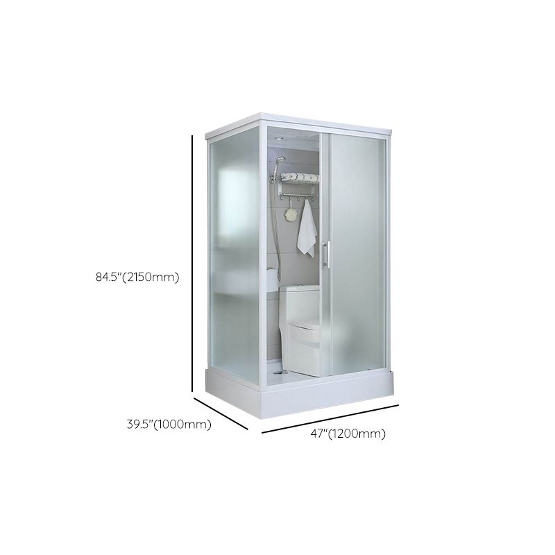 Single Sliding White Shower Kit Rectangle Frosted Shower Stall Clearhalo 'Bathroom Remodel & Bathroom Fixtures' 'Home Improvement' 'home_improvement' 'home_improvement_shower_stalls_enclosures' 'Shower Stalls & Enclosures' 'shower_stalls_enclosures' 'Showers & Bathtubs' 1200x1200_284dfd84-3f95-4e5f-847f-a67b45a28441