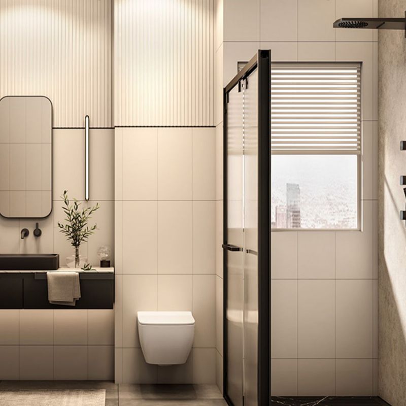 Black Stainless Steel Narrow Frame Semi Frameless Double Sliding Shower Door Clearhalo 'Bathroom Remodel & Bathroom Fixtures' 'Home Improvement' 'home_improvement' 'home_improvement_shower_tub_doors' 'Shower and Tub Doors' 'shower_tub_doors' 'Showers & Bathtubs' 1200x1200_28a3f770-b786-482f-80fc-1b28c205cac1