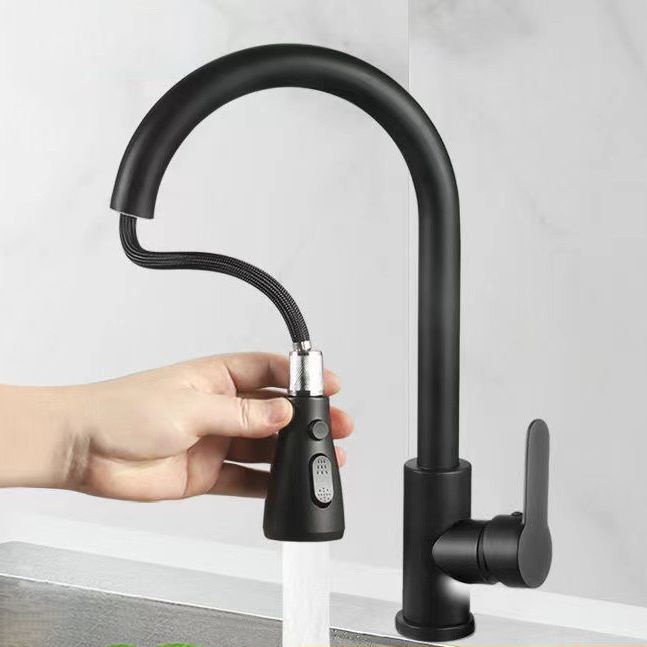 Modern 1-Handle 1-Hole Faucet Stainless Steel with Pull out Sprayer Faucet Clearhalo 'Home Improvement' 'home_improvement' 'home_improvement_kitchen_faucets' 'Kitchen Faucets' 'Kitchen Remodel & Kitchen Fixtures' 'Kitchen Sinks & Faucet Components' 'kitchen_faucets' 1200x1200_28e98217-5ff5-4555-ad38-ca21361ddbb2