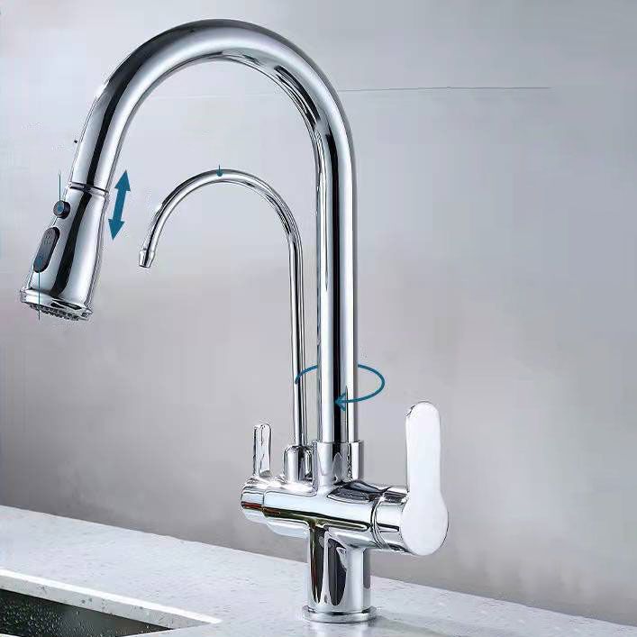 Contemporary Pull down Kitchen Faucet Double Handle High Arch 2-Function Water Filler Clearhalo 'Home Improvement' 'home_improvement' 'home_improvement_kitchen_faucets' 'Kitchen Faucets' 'Kitchen Remodel & Kitchen Fixtures' 'Kitchen Sinks & Faucet Components' 'kitchen_faucets' 1200x1200_29131890-7788-4613-943f-43c6527bb2bd