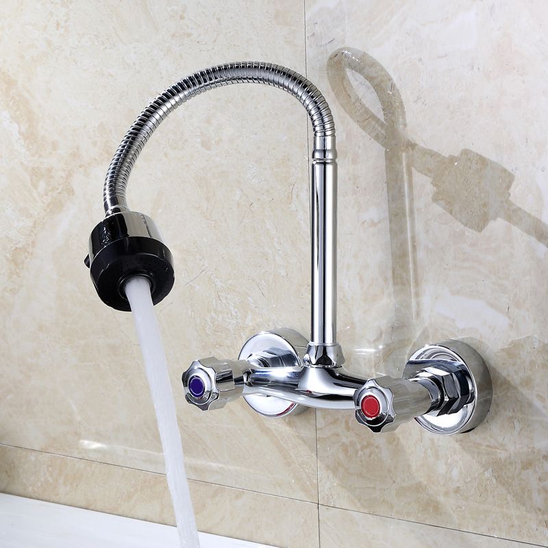 Contemporary Wall Mounted Kitchen Faucet High Arch Double Handles Water Filler in Chrome Clearhalo 'Home Improvement' 'home_improvement' 'home_improvement_kitchen_faucets' 'Kitchen Faucets' 'Kitchen Remodel & Kitchen Fixtures' 'Kitchen Sinks & Faucet Components' 'kitchen_faucets' 1200x1200_291abf9a-36b8-445a-81a3-0926f2c414df