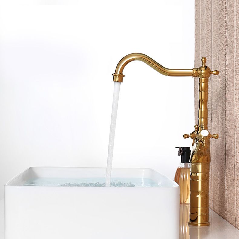 Glam Centerset Faucet Brass Cross Handles High-Arc 2 Handles Basin Lavatory Faucet Clearhalo 'Bathroom Remodel & Bathroom Fixtures' 'Bathroom Sink Faucets' 'Bathroom Sinks & Faucet Components' 'bathroom_sink_faucets' 'Home Improvement' 'home_improvement' 'home_improvement_bathroom_sink_faucets' 1200x1200_29940d16-a3b8-4763-947d-5d899533dce0