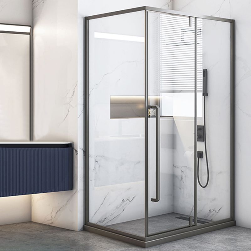 Grey Framed Shower Bath Door Pivot Transparent Tempered Shower Doors Clearhalo 'Bathroom Remodel & Bathroom Fixtures' 'Home Improvement' 'home_improvement' 'home_improvement_shower_tub_doors' 'Shower and Tub Doors' 'shower_tub_doors' 'Showers & Bathtubs' 1200x1200_29d3592d-a568-493b-85d0-b5f9fbabba5b