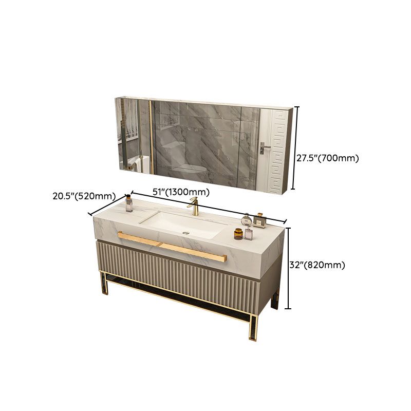 Glam Vanity Set Drawers Single Sink Freestanding Rectangle Bathroom Vanity with Mirror Clearhalo 'Bathroom Remodel & Bathroom Fixtures' 'Bathroom Vanities' 'bathroom_vanities' 'Home Improvement' 'home_improvement' 'home_improvement_bathroom_vanities' 1200x1200_29dab377-fd26-42e0-8f86-ecfdf39e8704