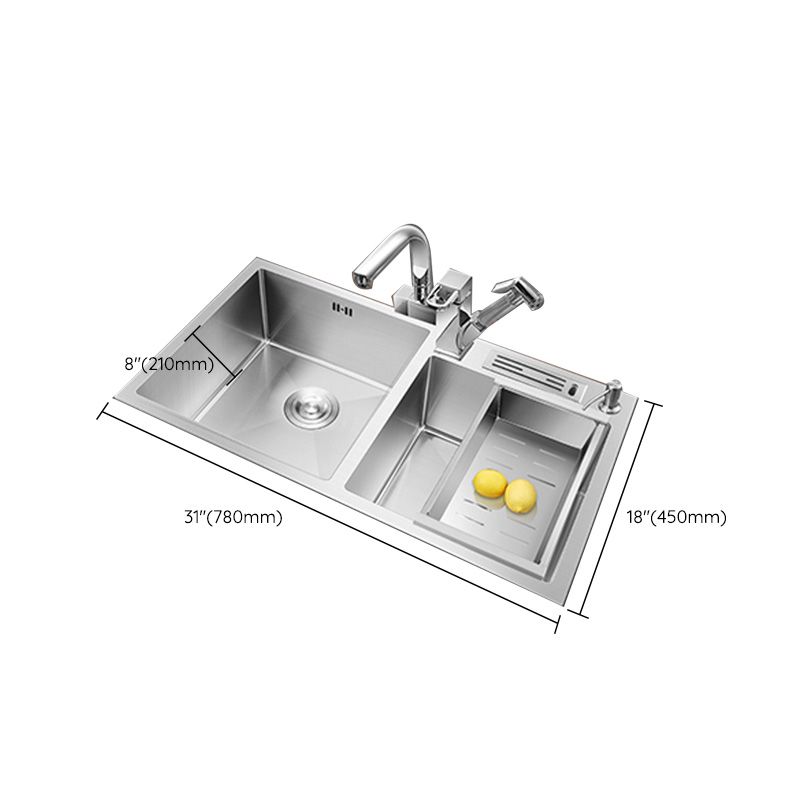 Contemporary Stainless Steel Kitchen Sink Double Basin Sink with Drain Assembly Clearhalo 'Home Improvement' 'home_improvement' 'home_improvement_kitchen_sinks' 'Kitchen Remodel & Kitchen Fixtures' 'Kitchen Sinks & Faucet Components' 'Kitchen Sinks' 'kitchen_sinks' 1200x1200_29f0d52a-c417-42fd-be92-b1230c7d0bd3
