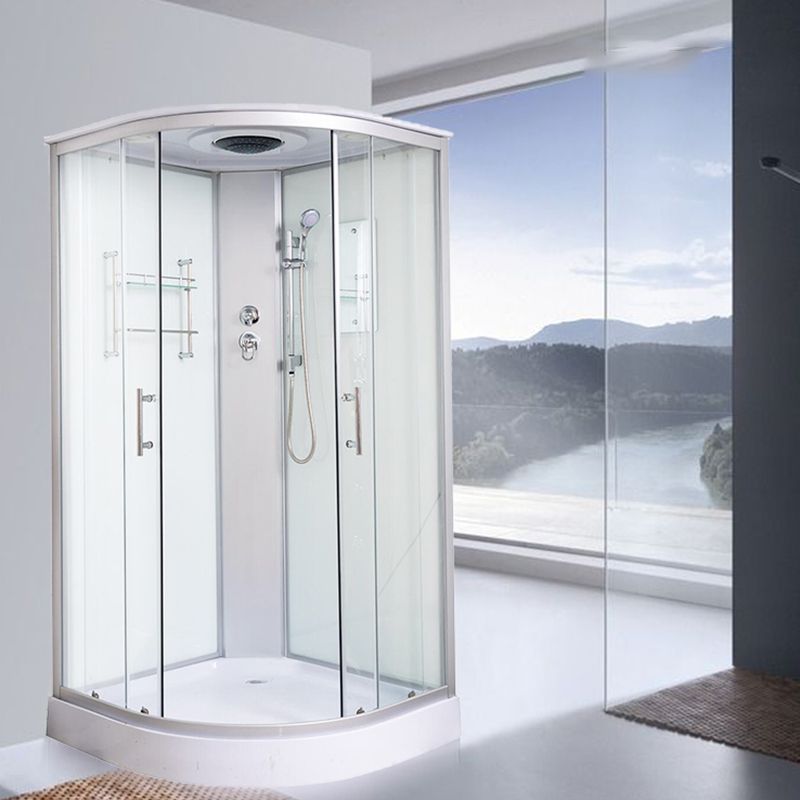 Rounded Shower Stall Double Sliding Shower Stall with Rain Shower Clearhalo 'Bathroom Remodel & Bathroom Fixtures' 'Home Improvement' 'home_improvement' 'home_improvement_shower_stalls_enclosures' 'Shower Stalls & Enclosures' 'shower_stalls_enclosures' 'Showers & Bathtubs' 1200x1200_29f9fd66-fd7d-49d6-83f7-0758b7d64f76