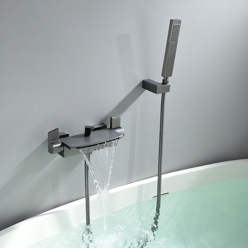 Modern Bathtub Faucet Handheld Shower Head Wall-mounted Waterfall Faucet Clearhalo 'Bathroom Remodel & Bathroom Fixtures' 'Bathtub Faucets' 'bathtub_faucets' 'Home Improvement' 'home_improvement' 'home_improvement_bathtub_faucets' 1200x1200_29fa6100-6d69-4aa0-99b9-b341b067cb7b