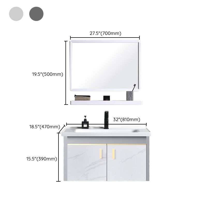 Metal Frame Bathroom Vanity White Single Sink Wall-Mounted 2 Doors Vanity with Mirror Clearhalo 'Bathroom Remodel & Bathroom Fixtures' 'Bathroom Vanities' 'bathroom_vanities' 'Home Improvement' 'home_improvement' 'home_improvement_bathroom_vanities' 1200x1200_2a037bd2-73e1-44a0-989e-1874635e5c39