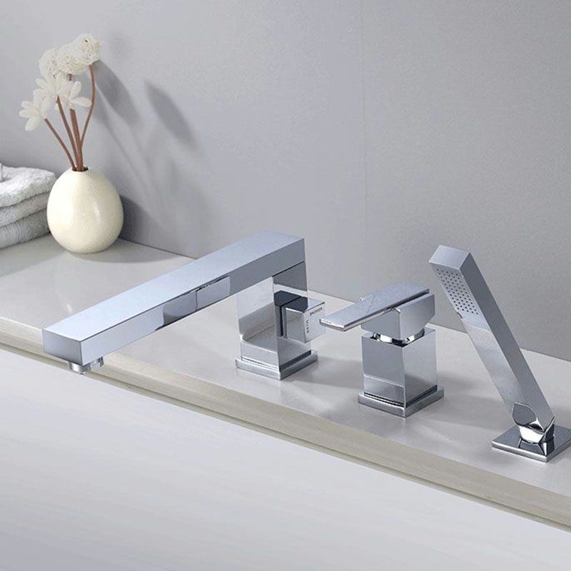 Deck Mounted Copper Roman Tub Faucet Low Arc Roman Tub Faucet Set with Hand Shower Clearhalo 'Bathroom Remodel & Bathroom Fixtures' 'Bathtub Faucets' 'bathtub_faucets' 'Home Improvement' 'home_improvement' 'home_improvement_bathtub_faucets' 1200x1200_2a140298-f0f7-4731-95a8-7e1bb78161d5