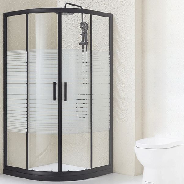 Black Framed Shower Kit Double Sliding Rounded Shower Kit with 2 Door Handle Clearhalo 'Bathroom Remodel & Bathroom Fixtures' 'Home Improvement' 'home_improvement' 'home_improvement_shower_stalls_enclosures' 'Shower Stalls & Enclosures' 'shower_stalls_enclosures' 'Showers & Bathtubs' 1200x1200_2a3338b6-c961-431d-84d2-4dec7d265175