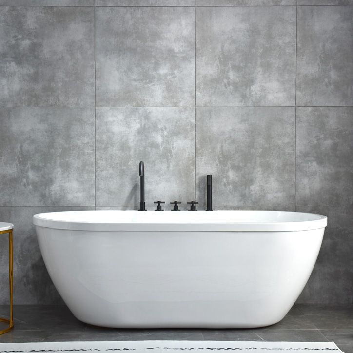 Stand Alone Oval Bath Acrylic Soaking White Modern Center Bathtub Clearhalo 'Bathroom Remodel & Bathroom Fixtures' 'Bathtubs' 'Home Improvement' 'home_improvement' 'home_improvement_bathtubs' 'Showers & Bathtubs' 1200x1200_2a453473-785d-4f6e-9d0d-b4abbe2e330f