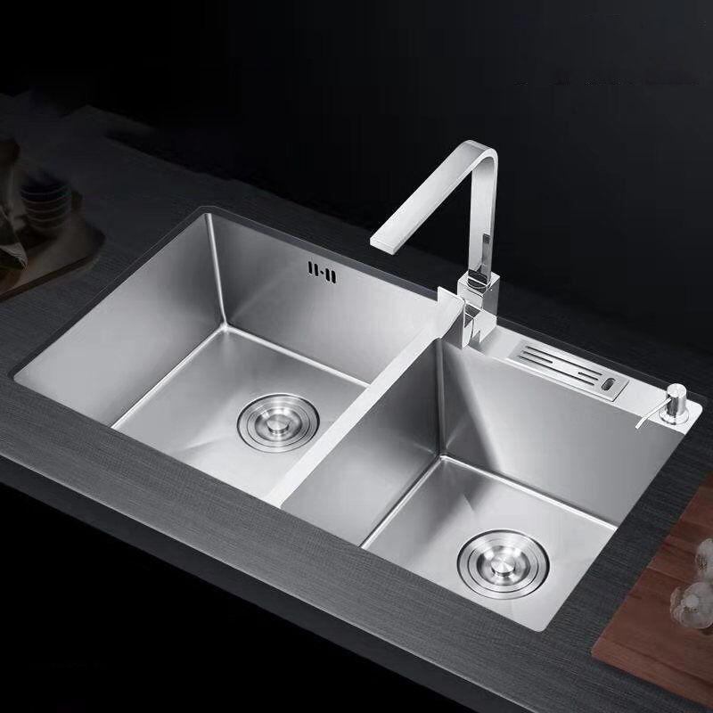 Contemporary Style Kitchen Sink Soundproof Detail Kitchen Sink with Basket Strainer Clearhalo 'Home Improvement' 'home_improvement' 'home_improvement_kitchen_sinks' 'Kitchen Remodel & Kitchen Fixtures' 'Kitchen Sinks & Faucet Components' 'Kitchen Sinks' 'kitchen_sinks' 1200x1200_2a5166a0-93de-4272-9d39-1390e268e9e0