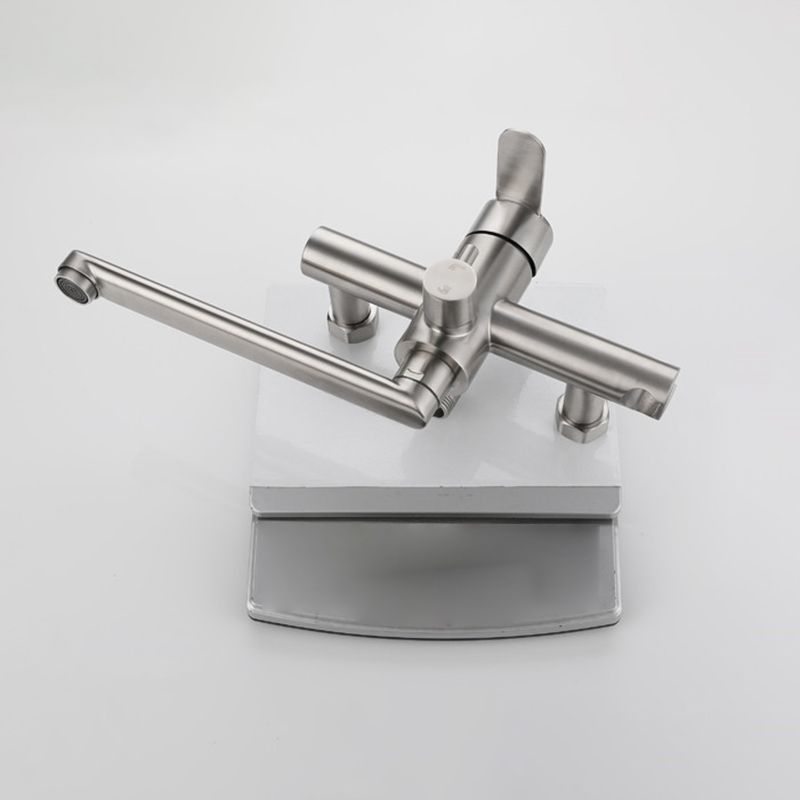 Wall Mounted Metal Tub Filler Low Arc Swivel Bathroom Faucet Clearhalo 'Bathroom Remodel & Bathroom Fixtures' 'Bathtub Faucets' 'bathtub_faucets' 'Home Improvement' 'home_improvement' 'home_improvement_bathtub_faucets' 1200x1200_2a66a4f4-91dd-4b5c-81e8-07c838ae6ddd