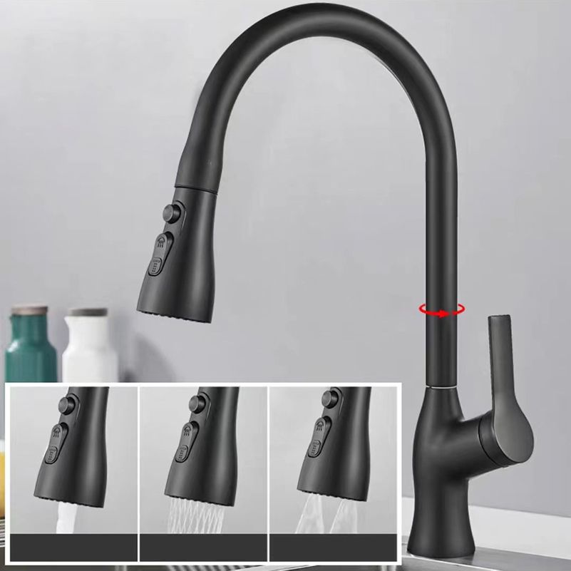 Contemporary Retractable Faucet Copper Single Handle High Arc Faucet for Kitchen Clearhalo 'Home Improvement' 'home_improvement' 'home_improvement_kitchen_faucets' 'Kitchen Faucets' 'Kitchen Remodel & Kitchen Fixtures' 'Kitchen Sinks & Faucet Components' 'kitchen_faucets' 1200x1200_2a7b1938-7a97-4701-b94e-3931428b1c60