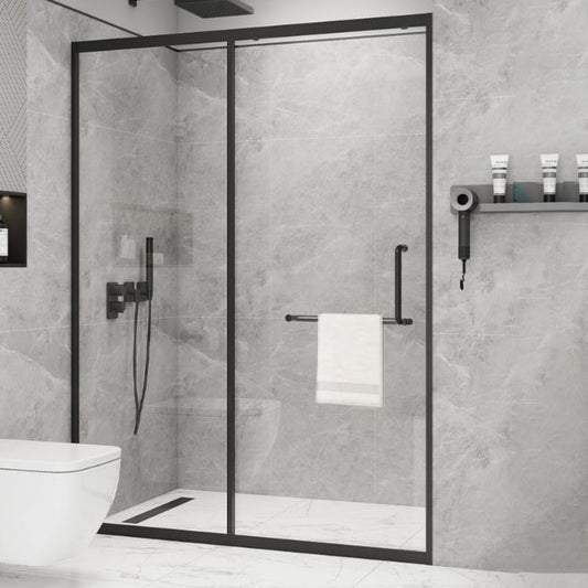 Metal Frame Single Sliding Shower Doors Modern Transparent Shower Shower Bath Door Clearhalo 'Bathroom Remodel & Bathroom Fixtures' 'Home Improvement' 'home_improvement' 'home_improvement_shower_tub_doors' 'Shower and Tub Doors' 'shower_tub_doors' 'Showers & Bathtubs' 1200x1200_2a9fdee0-b063-4d55-b744-79e12173c62d