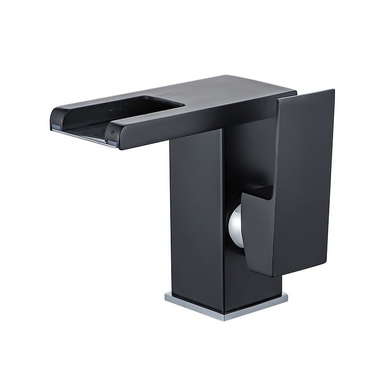 Waterfall Spout Vessel Sink Faucet Square Lever Handle with LED Three-Color Light Clearhalo 'Bathroom Remodel & Bathroom Fixtures' 'Bathroom Sink Faucets' 'Bathroom Sinks & Faucet Components' 'bathroom_sink_faucets' 'Home Improvement' 'home_improvement' 'home_improvement_bathroom_sink_faucets' 1200x1200_2aa0ee86-087c-46f8-be01-8abccd261fec