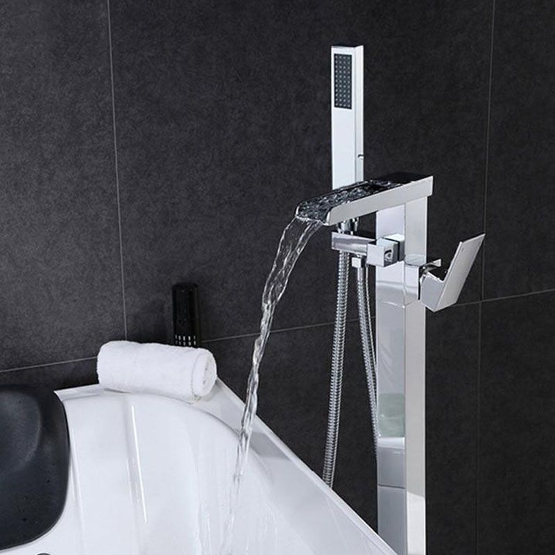 Brass Freestanding Tub Filler with Waterfall Spout Floor Mounted Bathroom Faucet Clearhalo 'Bathroom Remodel & Bathroom Fixtures' 'Bathtub Faucets' 'bathtub_faucets' 'Home Improvement' 'home_improvement' 'home_improvement_bathtub_faucets' 1200x1200_2aa73fb1-613a-4317-90d2-d187785fba6a