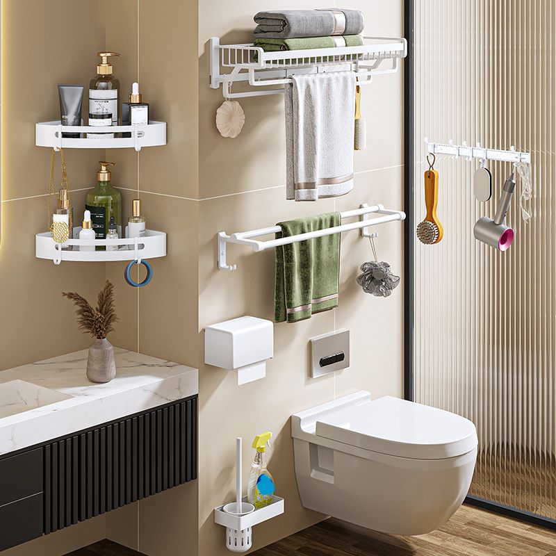 Modern White Finish Bathroom Accessory Set with Bath Shelf/Towel Bar/Robe Hooks Clearhalo 'Bathroom Hardware Sets' 'Bathroom Hardware' 'Bathroom Remodel & Bathroom Fixtures' 'bathroom_hardware_sets' 'Home Improvement' 'home_improvement' 'home_improvement_bathroom_hardware_sets' 1200x1200_2aaf5e91-e7c9-45e6-9af6-ec54c66d1f73
