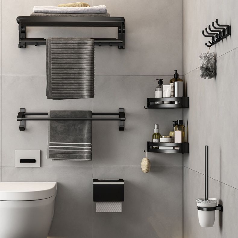 Contemporary Bath Hardware Set Matte Black Bathroom Set with Robe Hooks/Towel Bar Clearhalo 'Bathroom Hardware Sets' 'Bathroom Hardware' 'Bathroom Remodel & Bathroom Fixtures' 'bathroom_hardware_sets' 'Home Improvement' 'home_improvement' 'home_improvement_bathroom_hardware_sets' 1200x1200_2b2a1472-9ad8-4a5e-8cdd-013a21358068