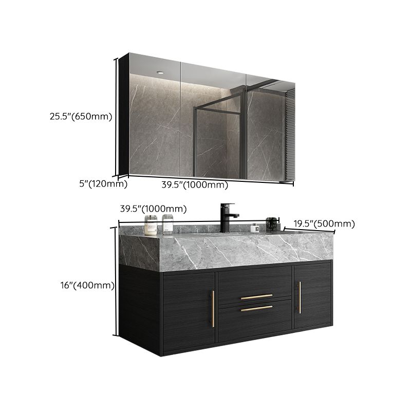 Glam Wall Mount Bathroom Vanity Black Ceramic Single-Sink Rectangular Vanity Set Clearhalo 'Bathroom Remodel & Bathroom Fixtures' 'Bathroom Vanities' 'bathroom_vanities' 'Home Improvement' 'home_improvement' 'home_improvement_bathroom_vanities' 1200x1200_2b3d4c4b-70ab-4397-93e4-5aa3c814d69c