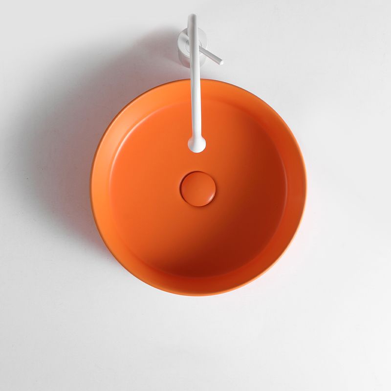 Round White and Orange Trough Bathroom Sink Porcelain Trough Bathroom ...