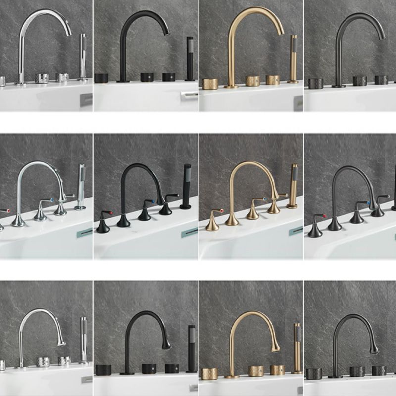 Traditional Deck Mounted Metal Tub Filler Three Handles Faucet Clearhalo 'Bathroom Remodel & Bathroom Fixtures' 'Bathtub Faucets' 'bathtub_faucets' 'Home Improvement' 'home_improvement' 'home_improvement_bathtub_faucets' 1200x1200_2b9922bb-2f2b-4547-afb8-1c307ff2290d