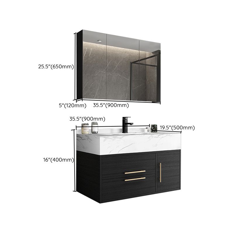 Glam Wall Mount Bathroom Vanity Black Ceramic Single-Sink Rectangular Vanity Set Clearhalo 'Bathroom Remodel & Bathroom Fixtures' 'Bathroom Vanities' 'bathroom_vanities' 'Home Improvement' 'home_improvement' 'home_improvement_bathroom_vanities' 1200x1200_2b9df411-2872-455d-b333-a44d82c2a433