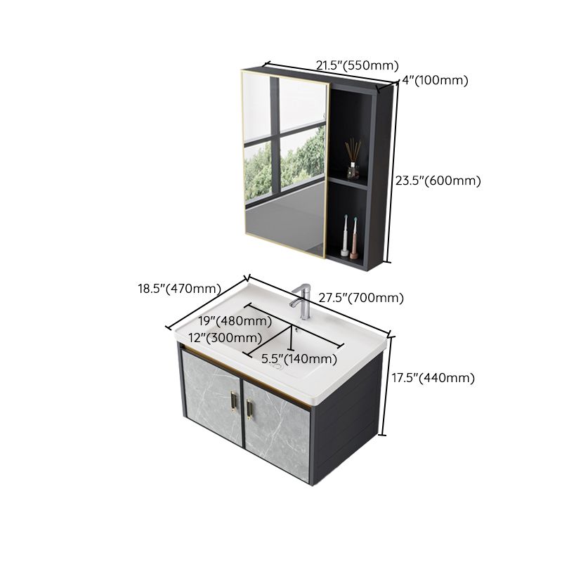 Wall Mounted Vanity Set Drawers Ceramic Sink Faucet Vanity Set with Mirror Clearhalo 'Bathroom Remodel & Bathroom Fixtures' 'Bathroom Vanities' 'bathroom_vanities' 'Home Improvement' 'home_improvement' 'home_improvement_bathroom_vanities' 1200x1200_2ba1d0ed-35e0-4874-875b-f6f97e8df263