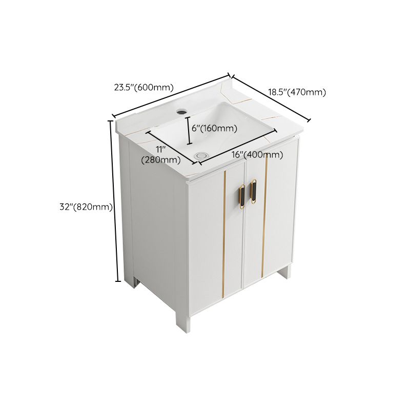 Single Sink Vanity Set White Mirror 2 Doors Freestanding Metal Frame Vanity Clearhalo 'Bathroom Remodel & Bathroom Fixtures' 'Bathroom Vanities' 'bathroom_vanities' 'Home Improvement' 'home_improvement' 'home_improvement_bathroom_vanities' 1200x1200_2bb2a51c-c4ce-4665-8a68-82b203a2fd72