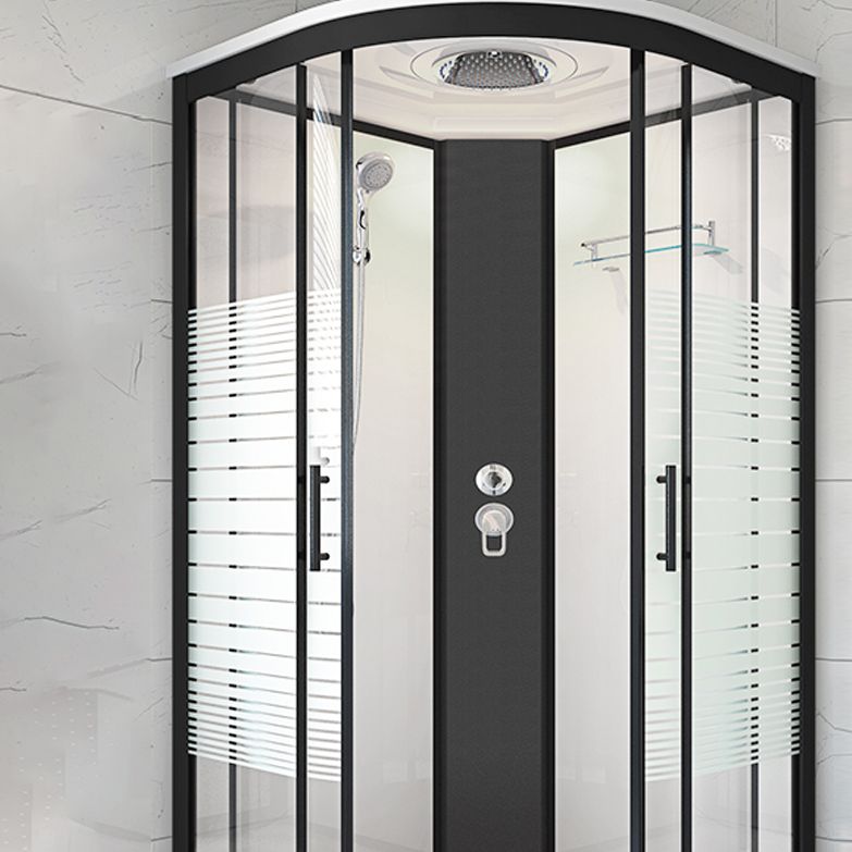 Striped Tempered Glass Shower Stall Black Double Sliding Door Shower Room Clearhalo 'Bathroom Remodel & Bathroom Fixtures' 'Home Improvement' 'home_improvement' 'home_improvement_shower_stalls_enclosures' 'Shower Stalls & Enclosures' 'shower_stalls_enclosures' 'Showers & Bathtubs' 1200x1200_2bc45c66-f991-4381-8b31-459fcb57f273