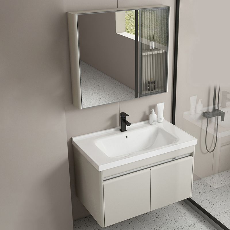 Modern Metal Sink Vanity Wall Mount Khaki Tone Bathroom Vanity with Mirror Cabinet Clearhalo 'Bathroom Remodel & Bathroom Fixtures' 'Bathroom Vanities' 'bathroom_vanities' 'Home Improvement' 'home_improvement' 'home_improvement_bathroom_vanities' 1200x1200_2beba189-d53c-4b97-97ba-1be935cf41a4