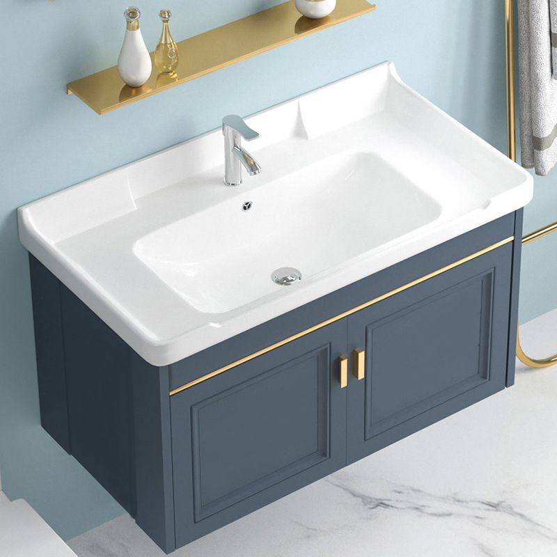 Blue Rectangle Vanity Set Metal Frame Wall-Mounted 2 Doors Mirror Single Sink Bath Vanity Clearhalo 'Bathroom Remodel & Bathroom Fixtures' 'Bathroom Vanities' 'bathroom_vanities' 'Home Improvement' 'home_improvement' 'home_improvement_bathroom_vanities' 1200x1200_2c0dc16a-2476-415c-9533-2b62b5c2a518