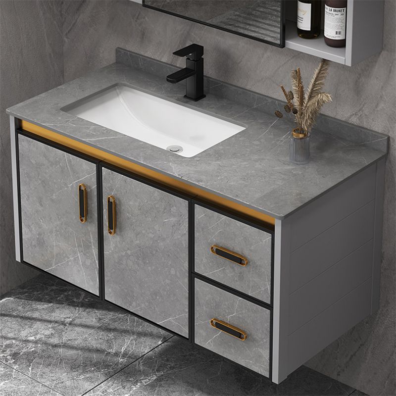 Single Sink Bathroom Vanity Rectangle Grey Wall Mount Bath Vanity Set with Mirror Clearhalo 'Bathroom Remodel & Bathroom Fixtures' 'Bathroom Vanities' 'bathroom_vanities' 'Home Improvement' 'home_improvement' 'home_improvement_bathroom_vanities' 1200x1200_2c1b6004-53d0-47bb-aee8-8259eeec6835