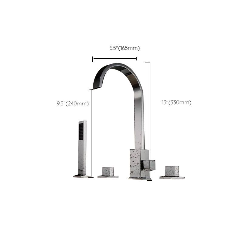 Brass Low Arc Bath Faucet with Hand Shower Square Bathroom Faucet Clearhalo 'Bathroom Remodel & Bathroom Fixtures' 'Bathtub Faucets' 'bathtub_faucets' 'Home Improvement' 'home_improvement' 'home_improvement_bathtub_faucets' 1200x1200_2c88c269-5cf7-414d-8083-463d4844b0fa