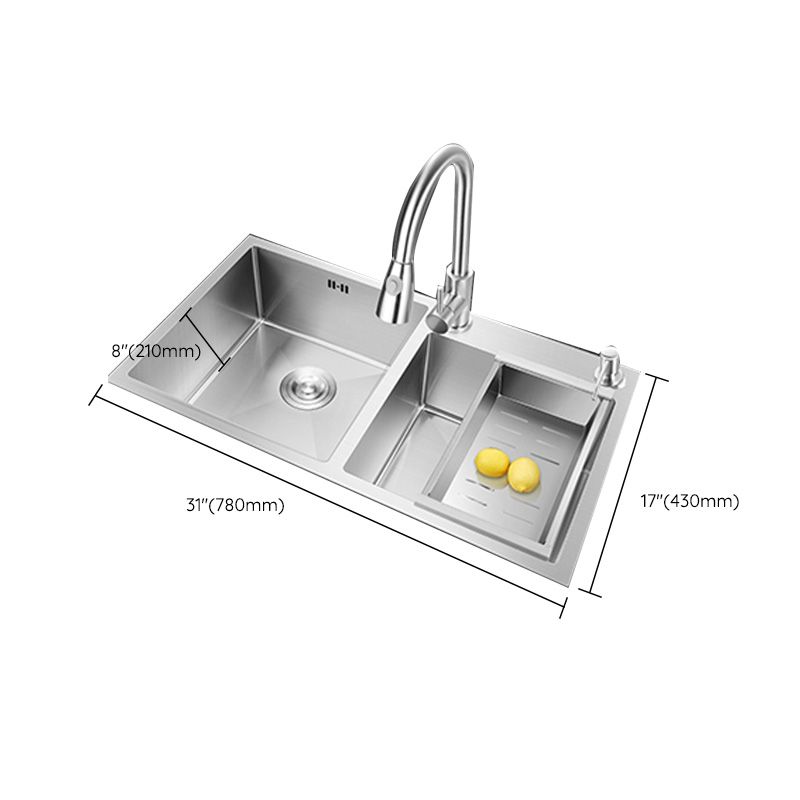 Contemporary Stainless Steel Kitchen Sink Double Basin Sink with Drain Assembly Clearhalo 'Home Improvement' 'home_improvement' 'home_improvement_kitchen_sinks' 'Kitchen Remodel & Kitchen Fixtures' 'Kitchen Sinks & Faucet Components' 'Kitchen Sinks' 'kitchen_sinks' 1200x1200_2c9437a5-621b-4b9e-bf3b-bda3768972e1