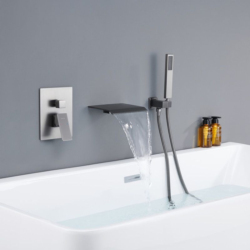 Contemporary Bathroom Faucet Wall Mounted Bathroom Faucet with Handheld Shower Clearhalo 'Bathroom Remodel & Bathroom Fixtures' 'Bathtub Faucets' 'bathtub_faucets' 'Home Improvement' 'home_improvement' 'home_improvement_bathtub_faucets' 1200x1200_2c9dd0cd-4ddd-4f2b-9918-9312cccb8fa4