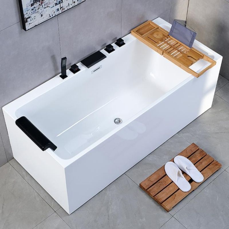 White Freestanding Bath Soaking Acrylic Rectangular Modern Bathtub (Board not Included) Clearhalo 'Bathroom Remodel & Bathroom Fixtures' 'Bathtubs' 'Home Improvement' 'home_improvement' 'home_improvement_bathtubs' 'Showers & Bathtubs' 1200x1200_2cbcf39e-34ba-4a96-b5cb-d02419403c2e