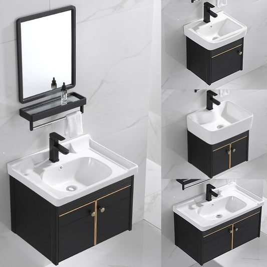 Modern Vanity Set Wall-mounted Ceramic Sink Black Faucet Vanity with Mirror Clearhalo 'Bathroom Remodel & Bathroom Fixtures' 'Bathroom Vanities' 'bathroom_vanities' 'Home Improvement' 'home_improvement' 'home_improvement_bathroom_vanities' 1200x1200_2cc5a956-aedf-4bff-bc2b-cf41bdcabe6e
