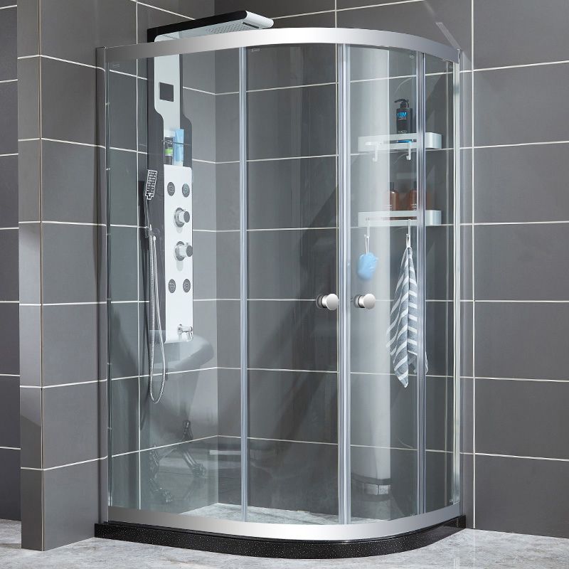 Home Double Sliding Shower Enclosure Corner Round Shower Enclosure Clearhalo 'Bathroom Remodel & Bathroom Fixtures' 'Home Improvement' 'home_improvement' 'home_improvement_shower_stalls_enclosures' 'Shower Stalls & Enclosures' 'shower_stalls_enclosures' 'Showers & Bathtubs' 1200x1200_2cf4b458-b45b-49b5-be76-9274785f5ff9