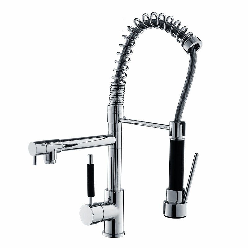 Modern Faucet Spring Swivel Drop down Lever Handle High Arc Kitchen Faucet Clearhalo 'Home Improvement' 'home_improvement' 'home_improvement_kitchen_faucets' 'Kitchen Faucets' 'Kitchen Remodel & Kitchen Fixtures' 'Kitchen Sinks & Faucet Components' 'kitchen_faucets' 1200x1200_2d079218-73b3-47b9-9043-74697f8403b6