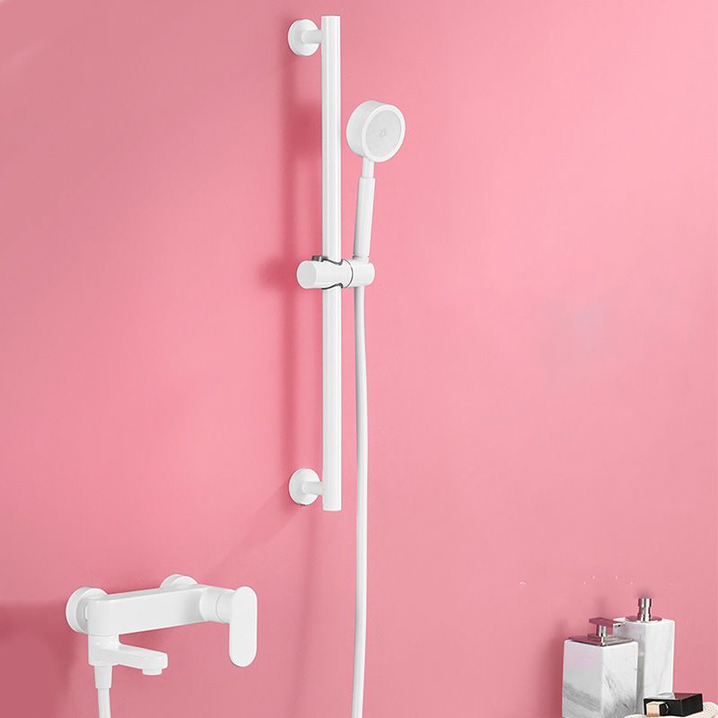 Contemporary White Wall Mounted Shower Set Round Handheld Shower Head Slide Bar Included Clearhalo 'Bathroom Remodel & Bathroom Fixtures' 'Home Improvement' 'home_improvement' 'home_improvement_shower_faucets' 'Shower Faucets & Systems' 'shower_faucets' 'Showers & Bathtubs Plumbing' 'Showers & Bathtubs' 1200x1200_2d1c17b9-cd87-4990-bd49-48604ceac9cf